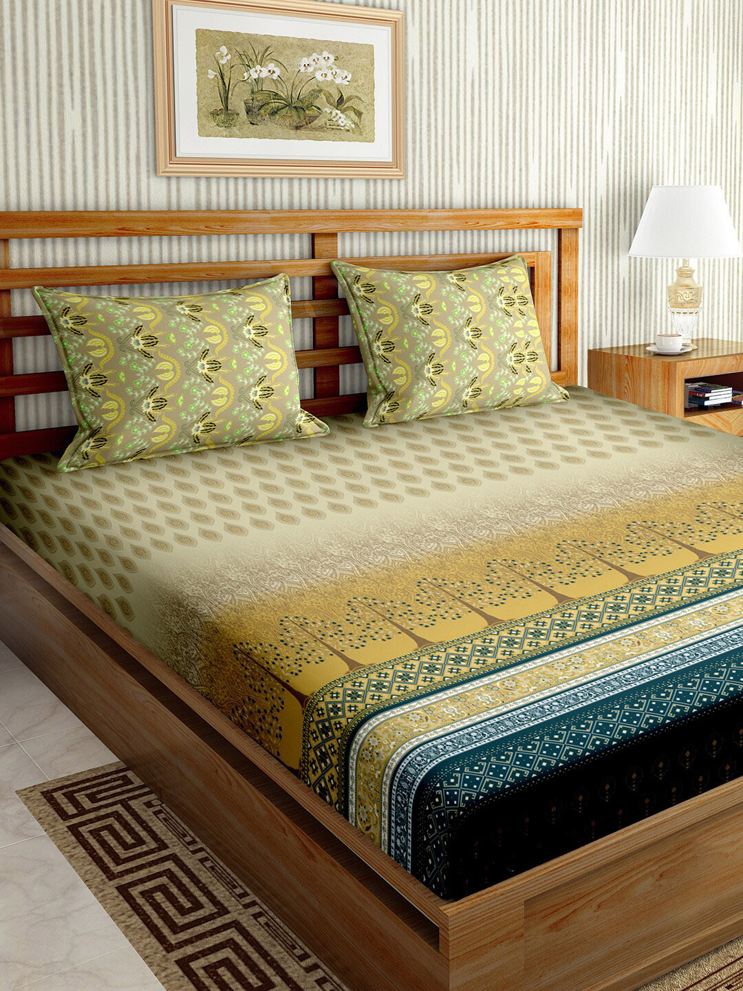 

BELLA CASA Multicoloured 180 TC King Bedsheet with 2 Pillow Covers, Multi