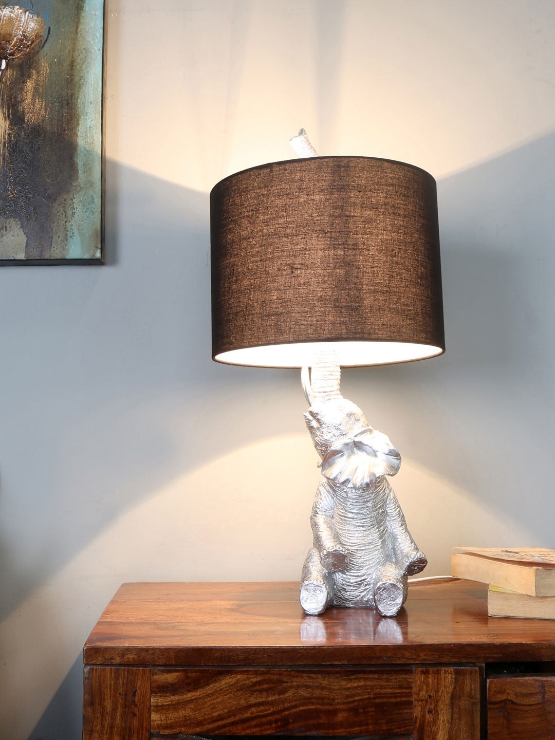 

Athome by Nilkamal SIilver-Toned & Black Elephant Shaped Table Lamp, Silver