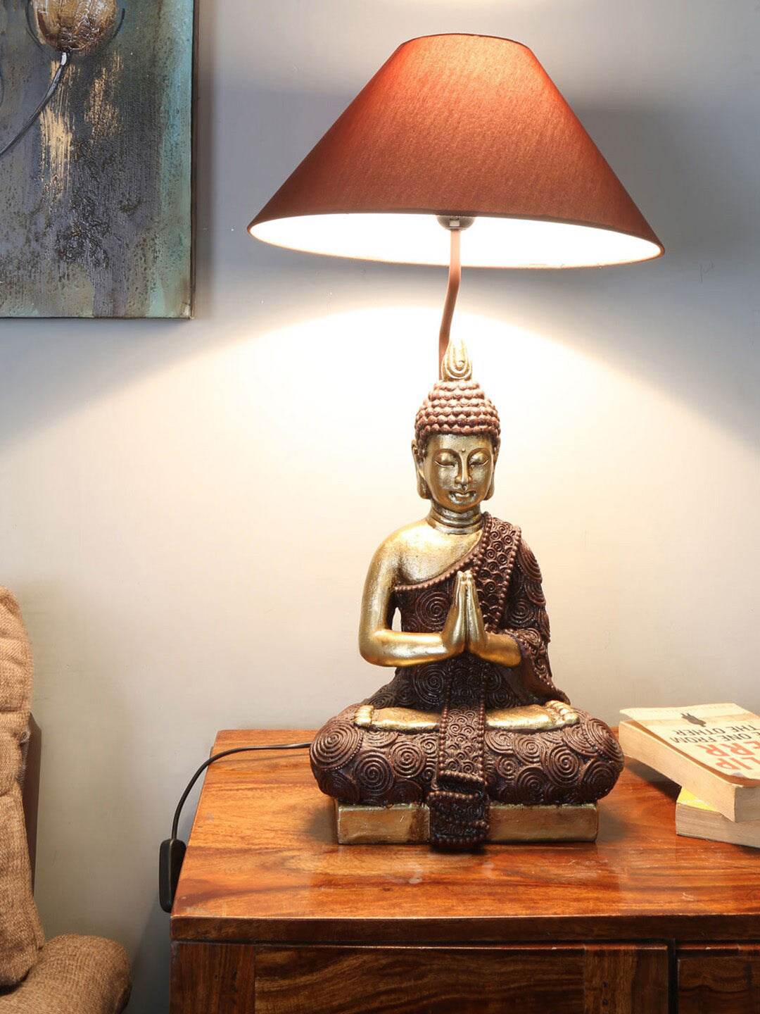 

Athome by Nilkamal Brown & Gold-Tone Meditating Buddha Table Lamp