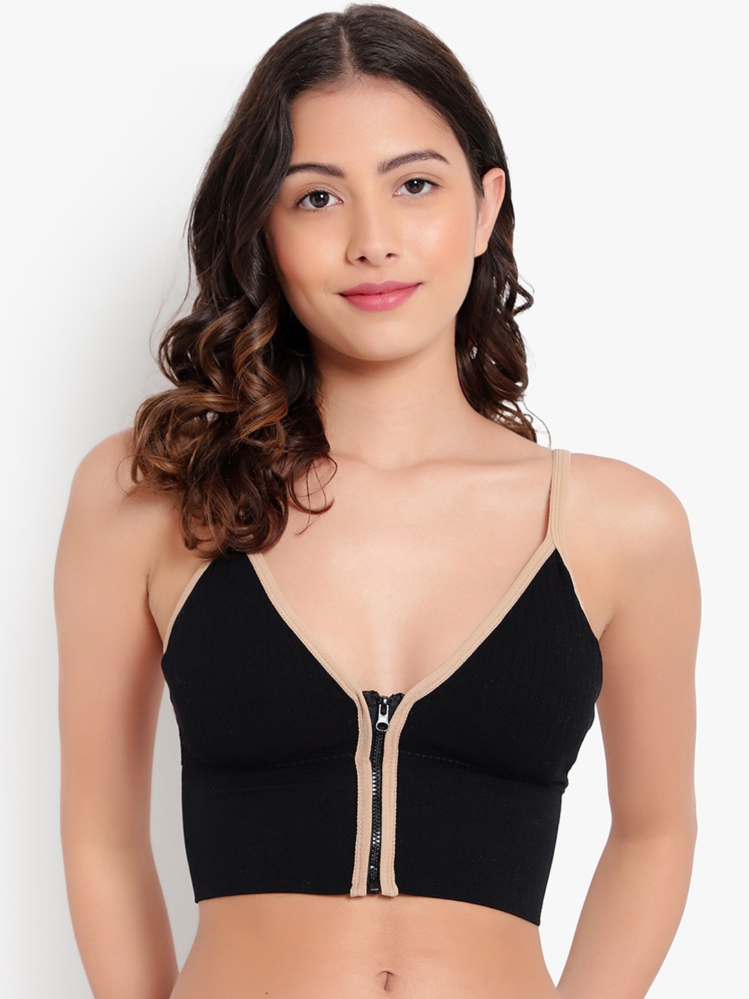 

PARKHA Black & Beige Bralette Bra - Lightly Padded