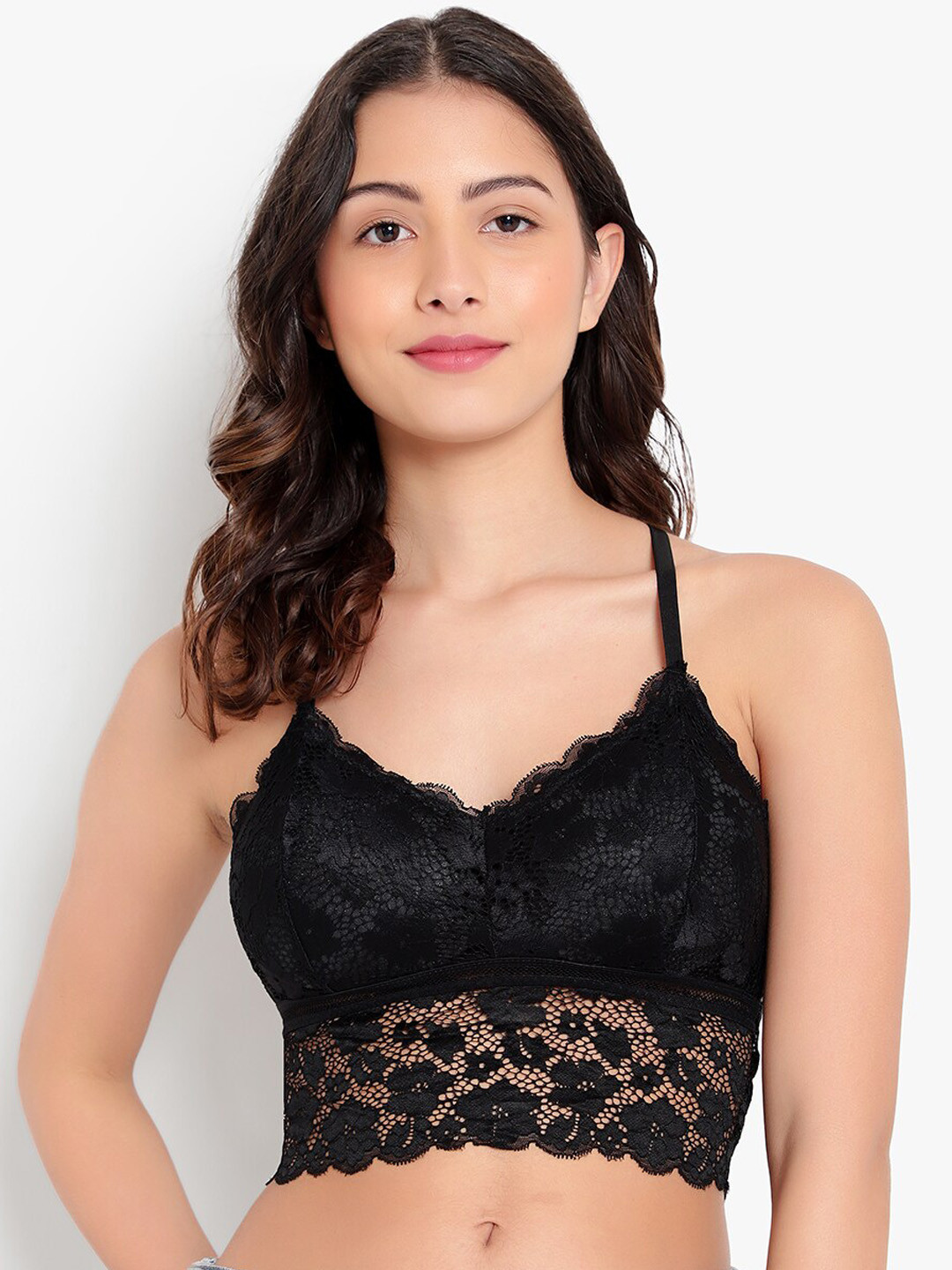 

PARKHA Black Floral Lace Bralette Bra - Removable padded