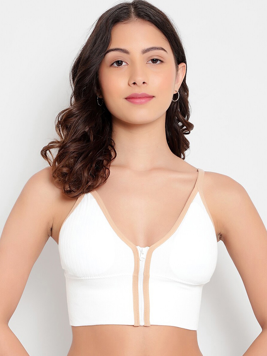 

PARKHA White Colourblocked Lightly Padded Bralette Bra