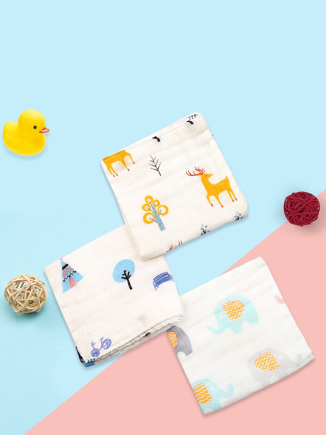 

Baby Moo Set of 3 Printed Muslin Napkins, Multi