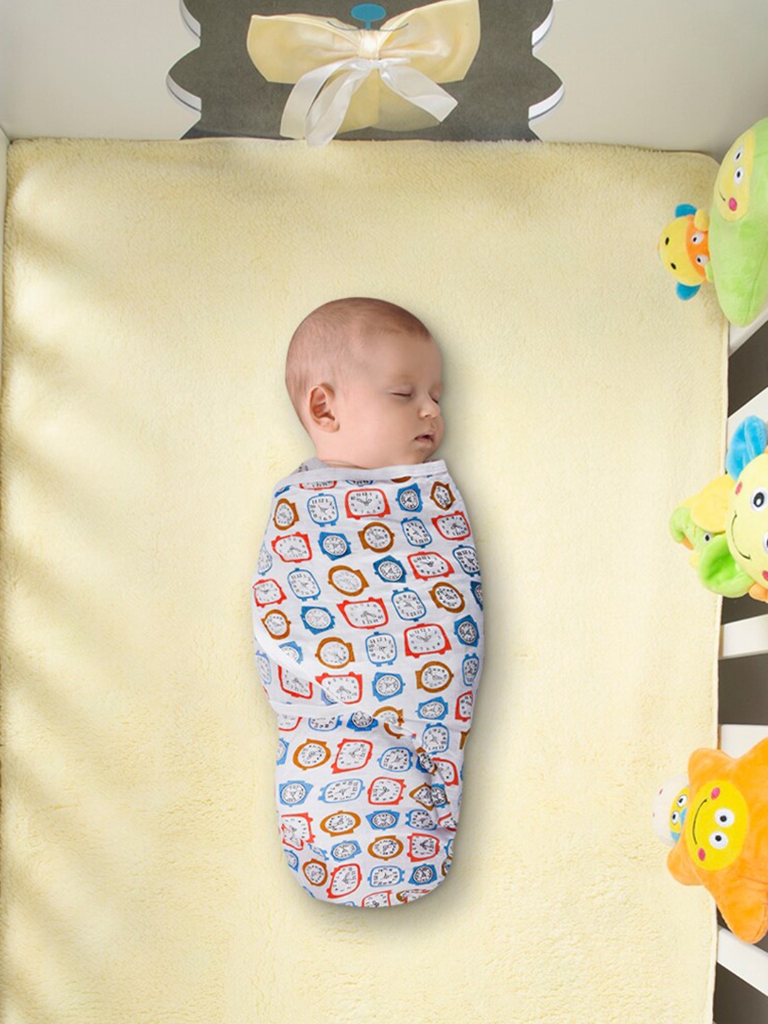 Baby Moo Kids Blue & Red Clocks Blue Muslin Swaddle