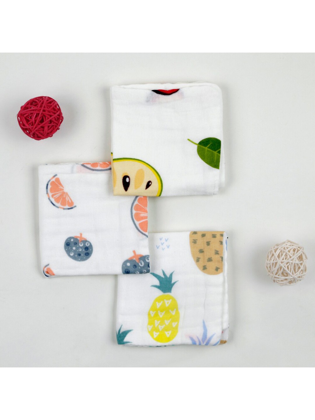 

Baby Moo Kids Set of 3 Multicolored Printed Cloth Table Napkins, White