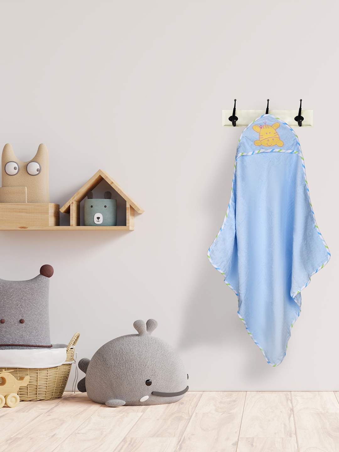 

Baby Moo Kids Set Of 5 Blue & Yellow Tiger Applique Hooded Towel Cloth Set