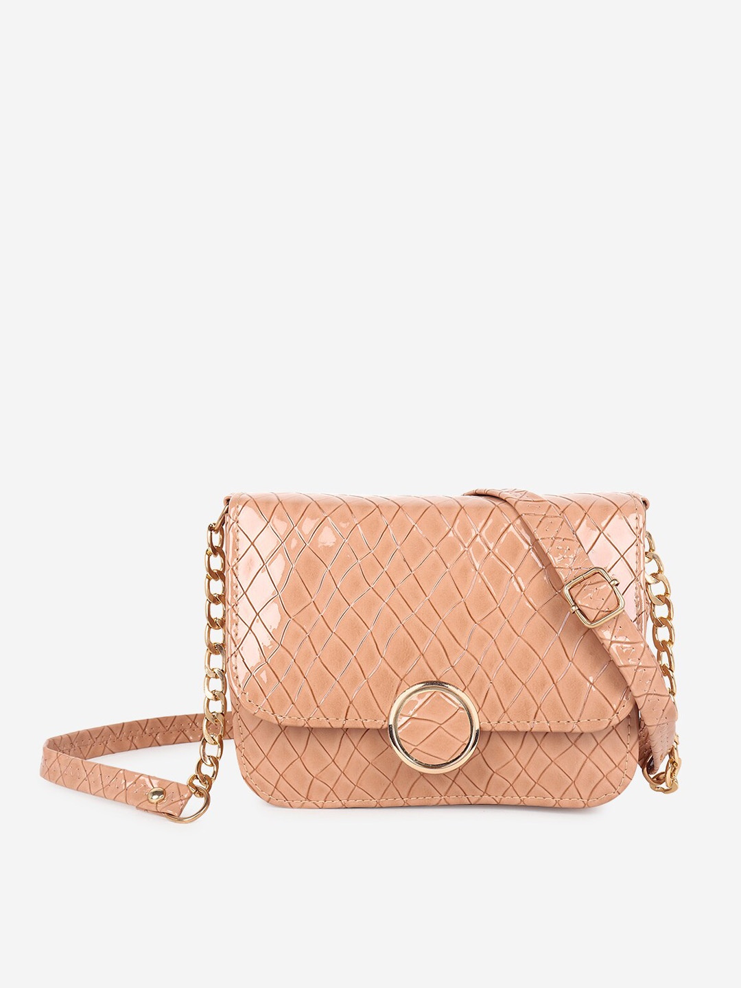 

Stropcarry Beige Textured Structured Sling Bag with Quilted