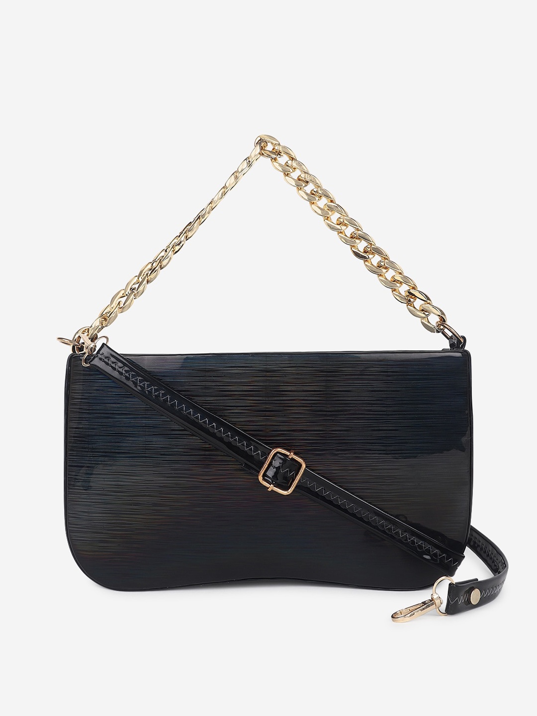 

Stropcarry Black Colourblocked Structured Sling Bag with Tasselled