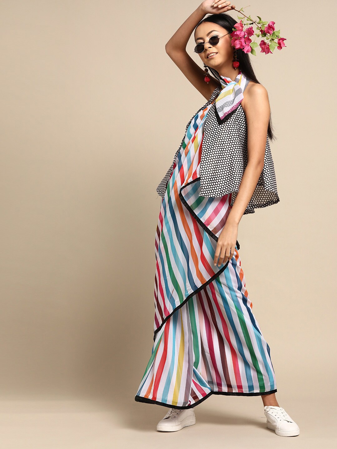 

SHAVYA Multicoloured Striped Pure Georgette Saree, Multi