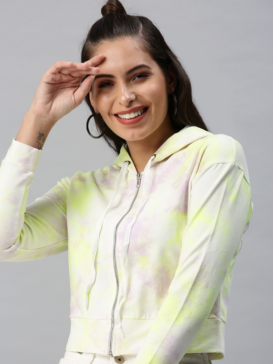 

SHOWOFF Women White Printed Hooded Sweatshirt