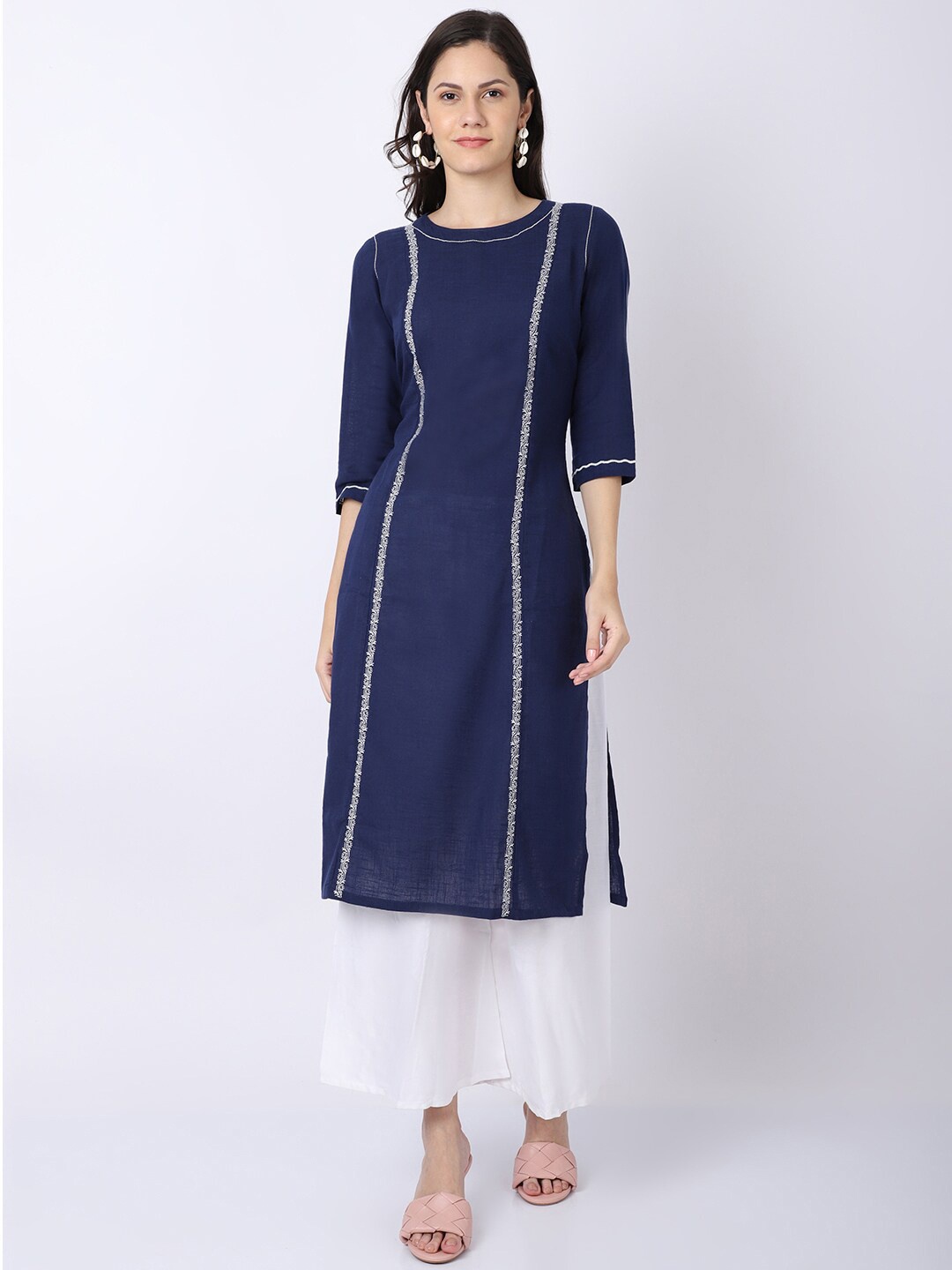 

Cantabil Blue Linen Tiered Kurti