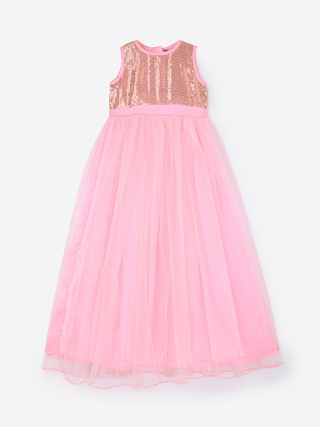 

YK Pink Embellished Net Empire Maxi Dress