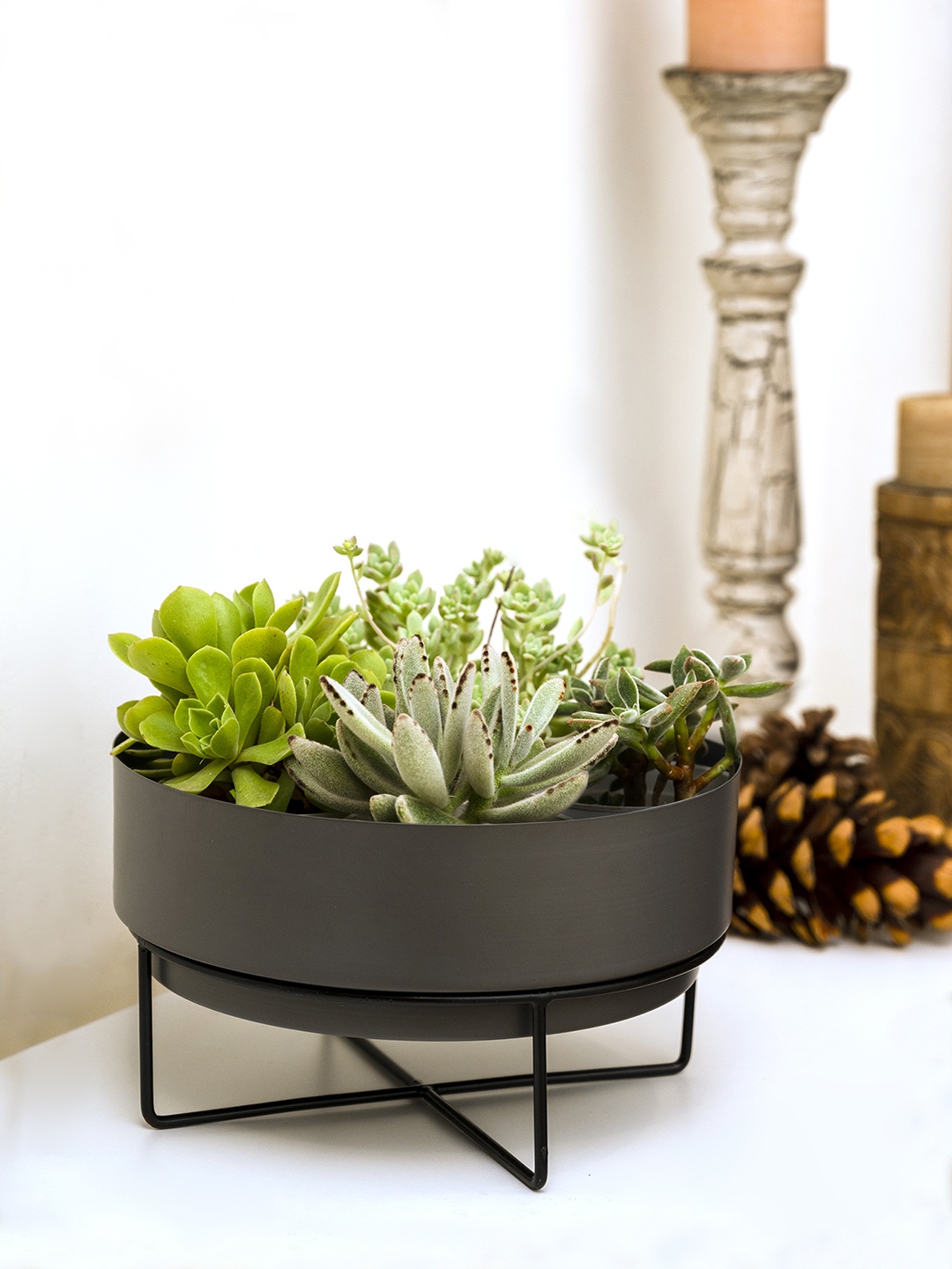 

green girgit Grey Planter Pot with Metal Stand