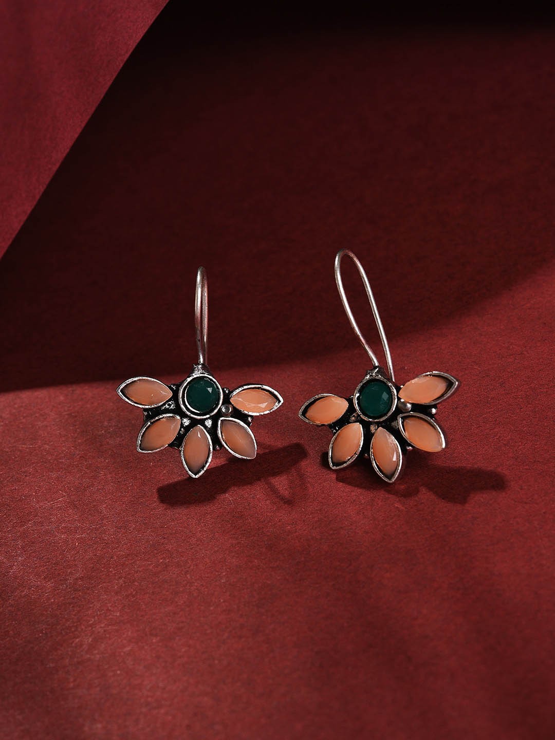 

SOHI Women Orange Silver Plated Designer Stone Drop Earring
