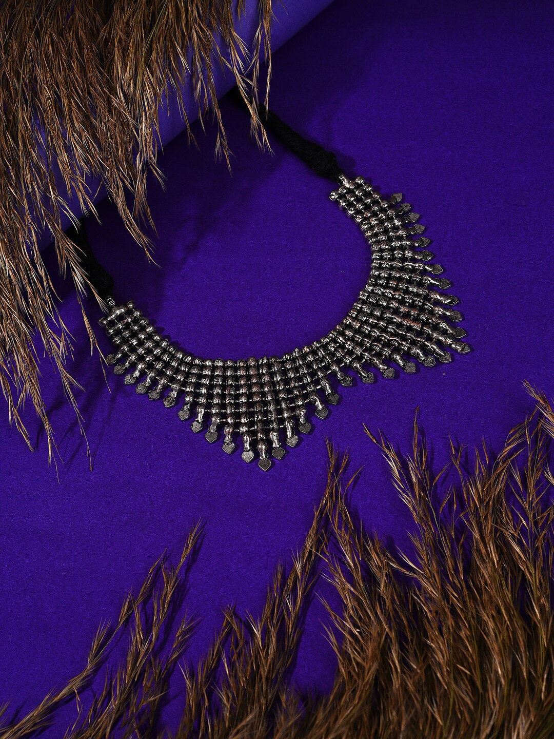 

SOHI Grey & Black Silver-Plated Choker Necklace