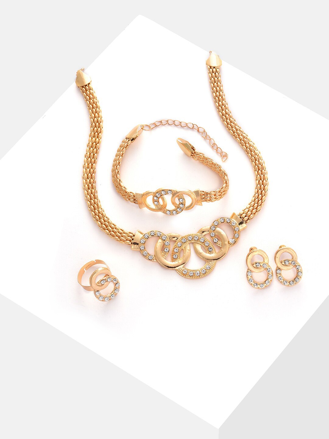 

SOHI Gold-Plated Gold Stone Studded Complete Jewellery Set