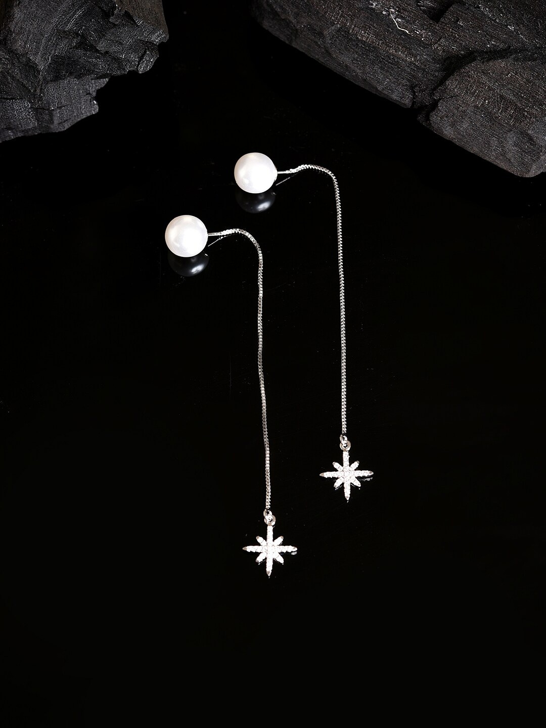 

SOHI White Silver-Plated Pearls Contemporary Drop Earrings