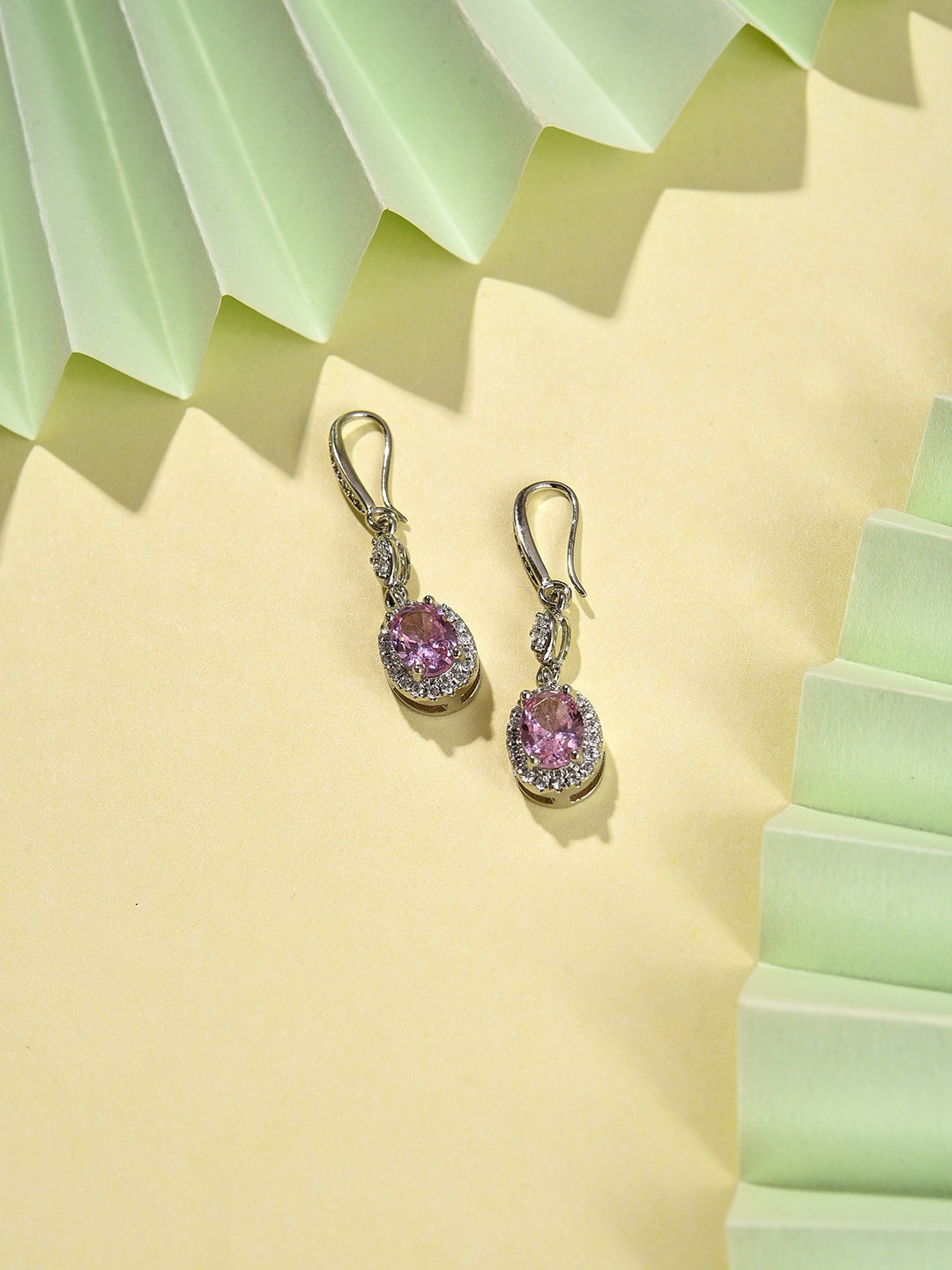 

SOHI Women Silver-Plated Designer Stone Contemporary Drop Earrings