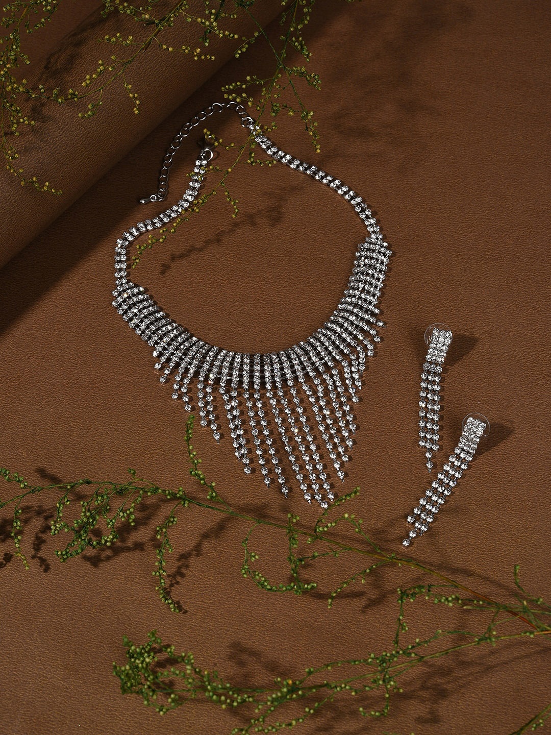 

SOHI Silver-Plated White Artificial Stones-Studded Designer Jewellery Set