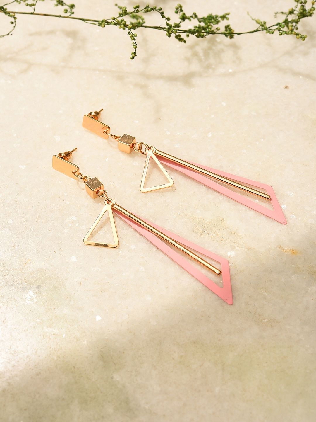 

SOHI Pink & Gold-Plated Contemporary Drop Earrings
