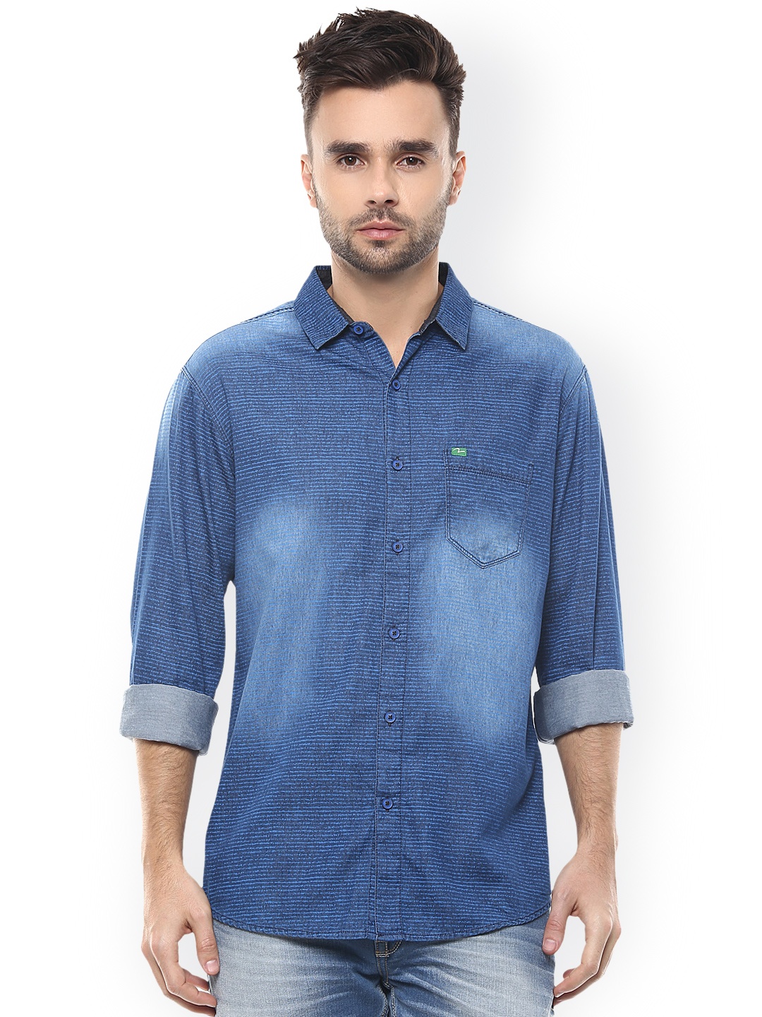 

SPYKAR Blue Striped Slim Fit Casual Shirt