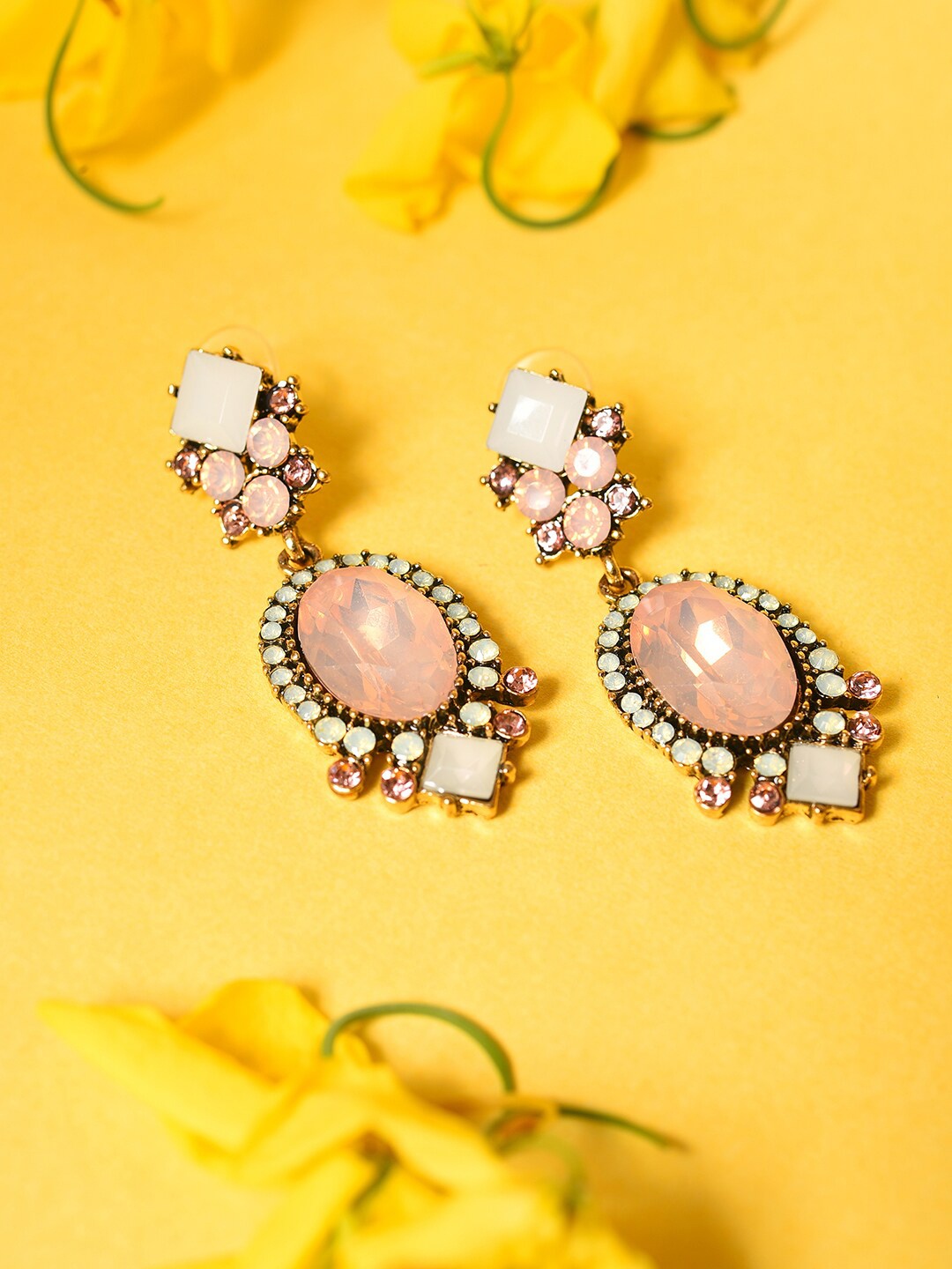 

SOHI Pink Contemporary Drop Earrings