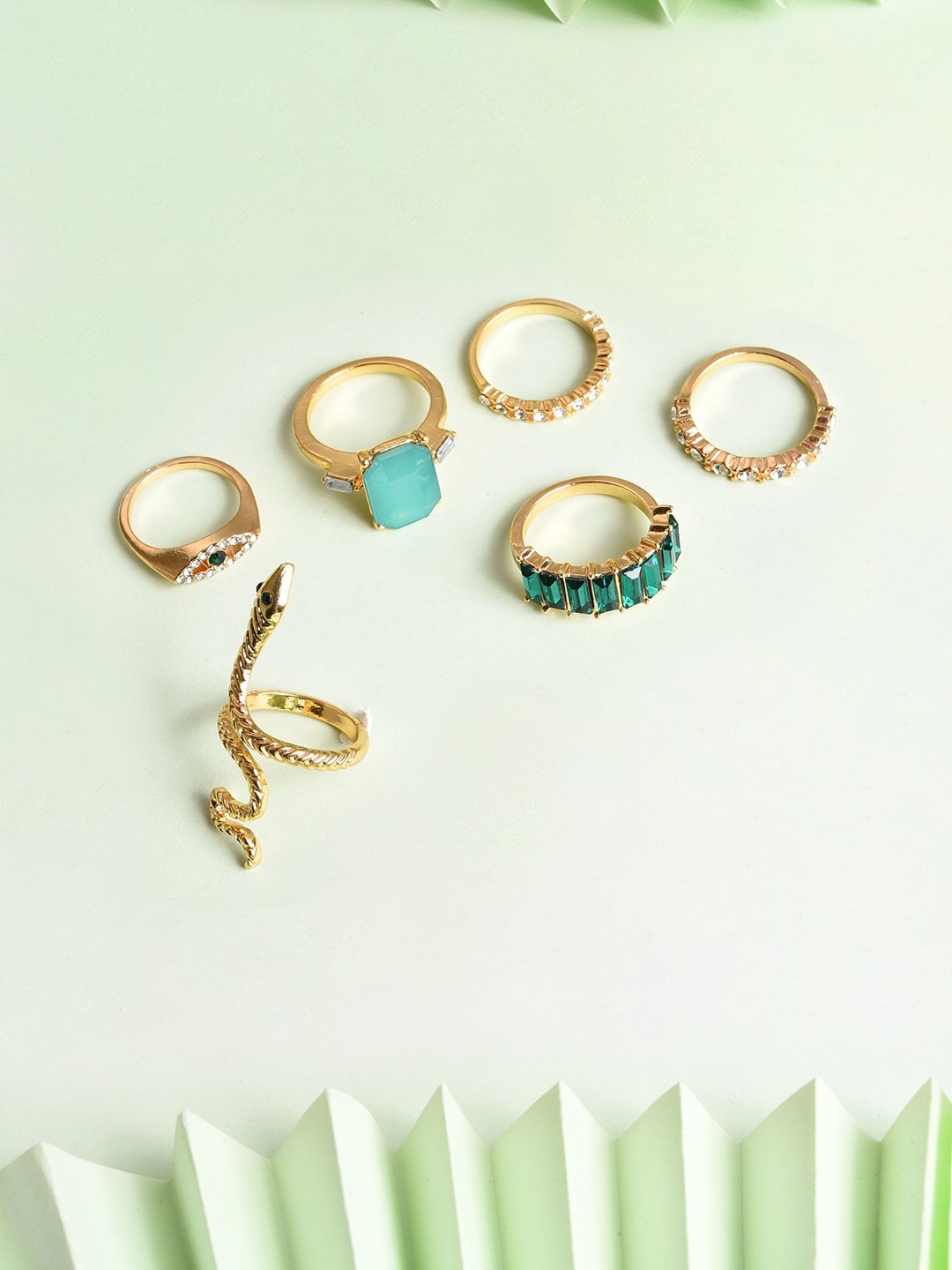 

SOHI Set Of 6 Gold-plated Artificial Stone Studded Finger Rings