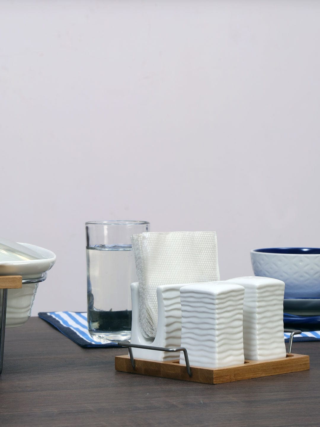 

Athome by Nilkamal White Ceramic Salt & Pepper Shaker With Tissue Holder & Tray