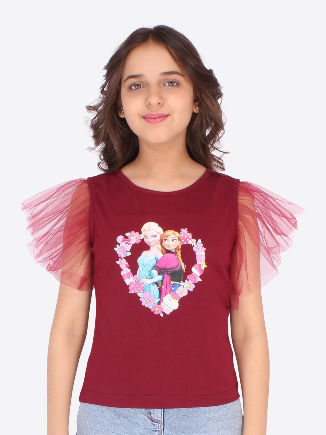 

CUTECUMBER Maroon Print Applique Top
