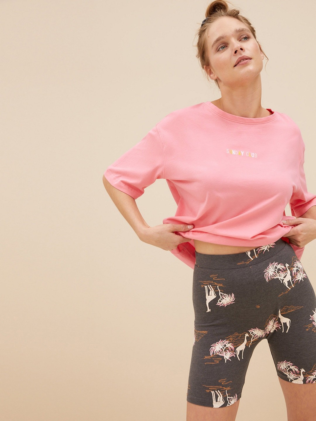 

Marks & Spencer Women Pink & Grey Printed Co-Ords