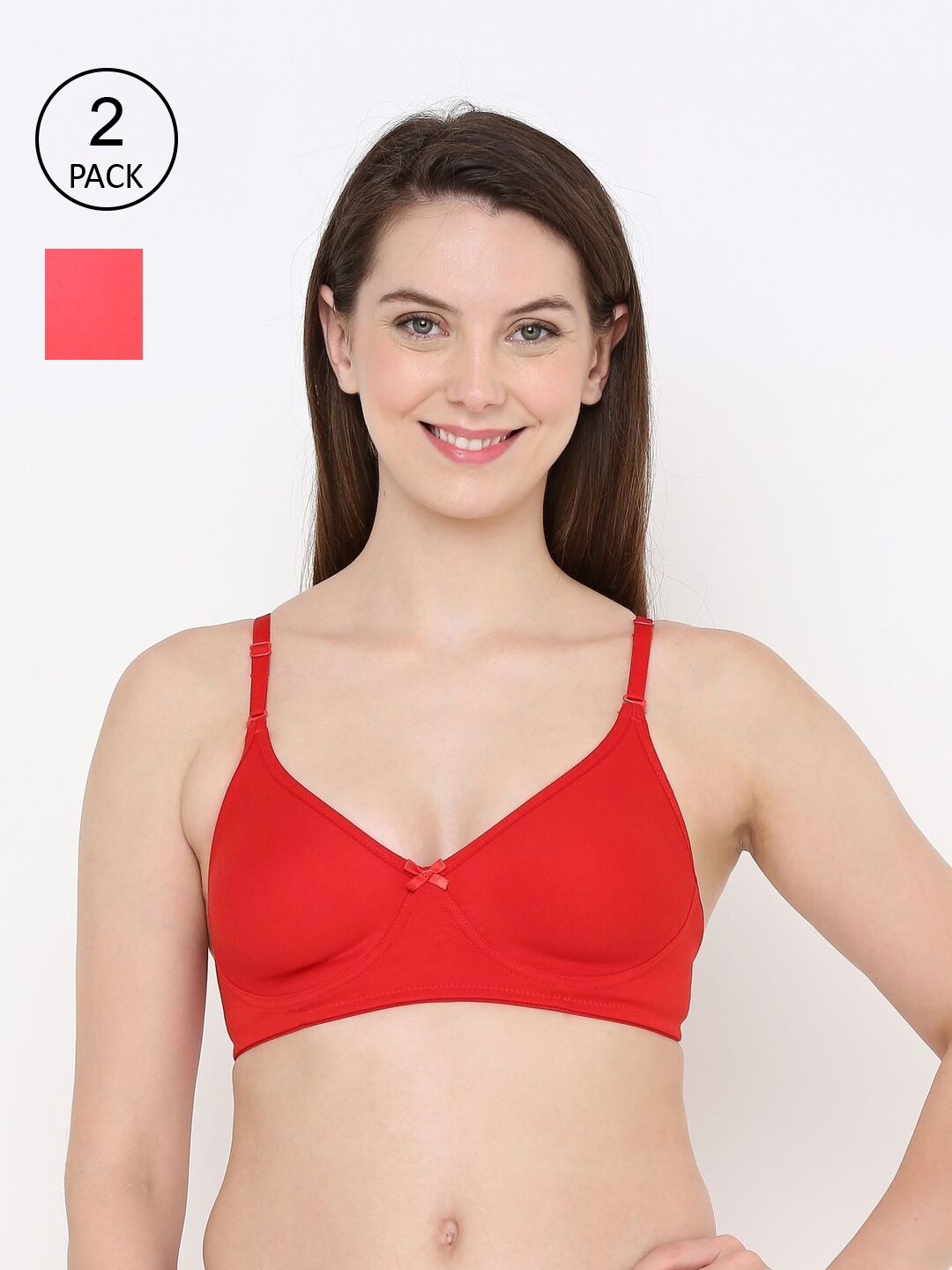 

Berrys Intimatess Set Of 2 Red & Peach-Coloured Non Padded & Non Wired Solid Bra