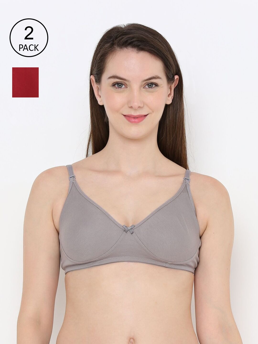 

Berrys Intimatess Grey & Maroon Set Of 2 Multiway Non Padded Everyday Bra