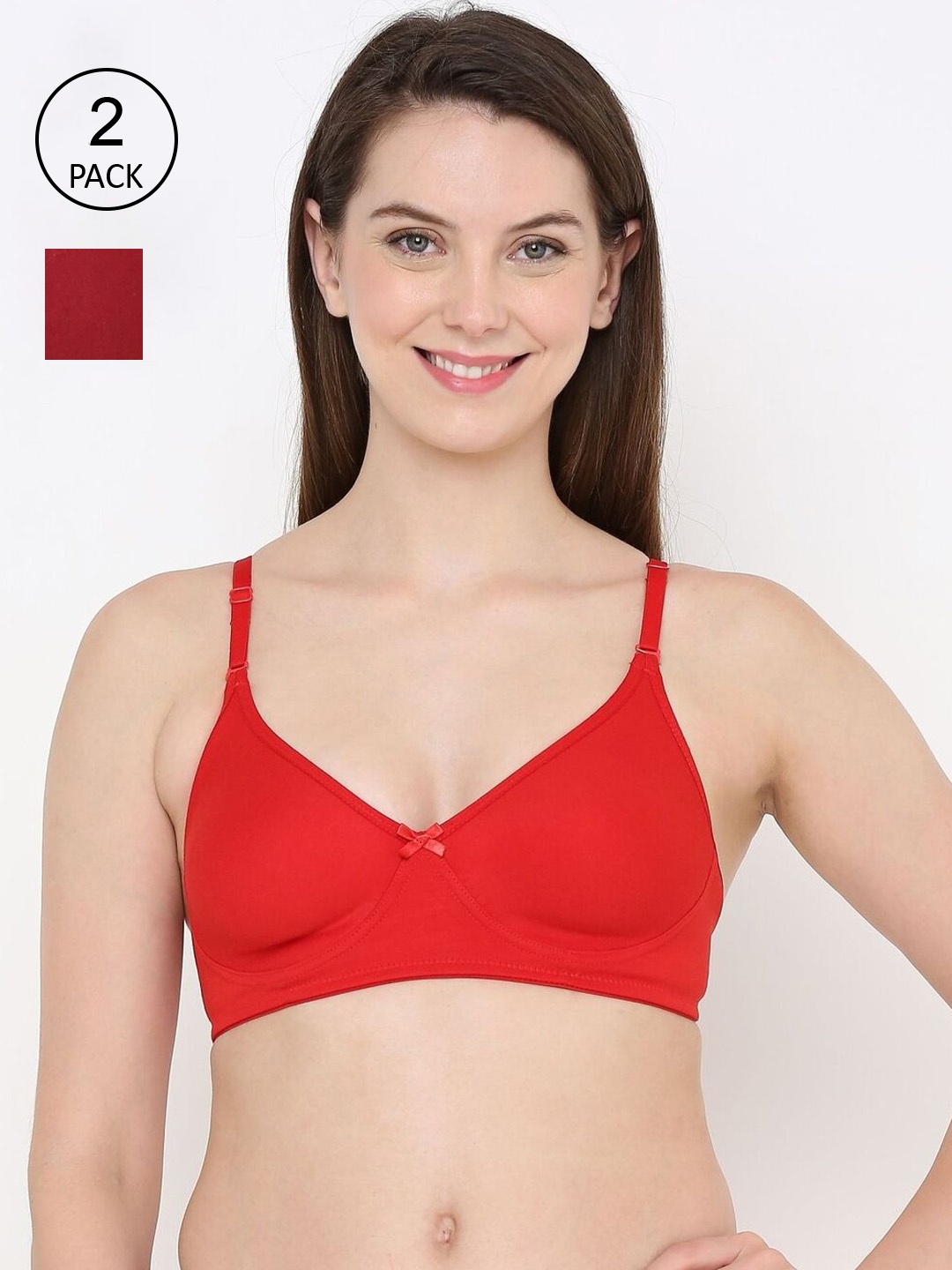 

Berrys Intimatess Pack of 2 Red & Maroon Solid Non-Wired Cotton Bra