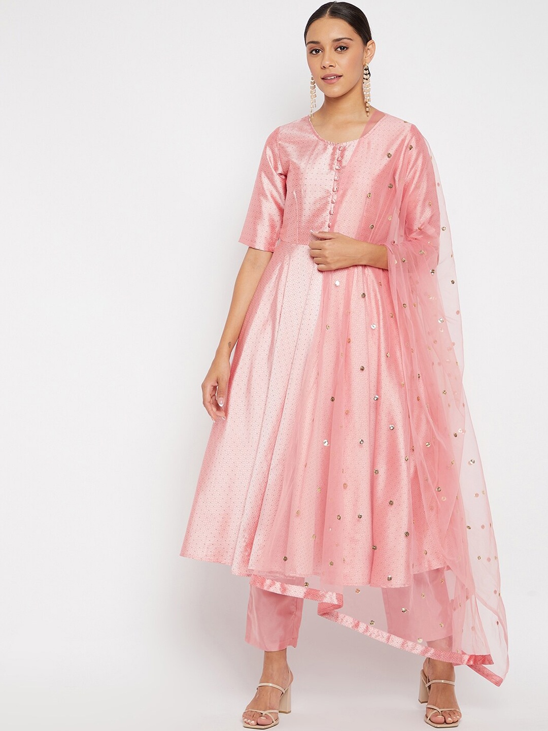 

PANIT Women Rose Gold Kurta with Trousers & With Dupatta
