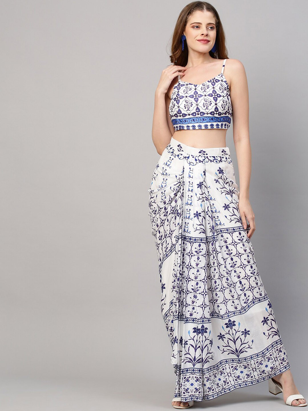 

Envy Me by FASHOR Women White Floral Printed Top & Pleated Skirt with Flared Jacket