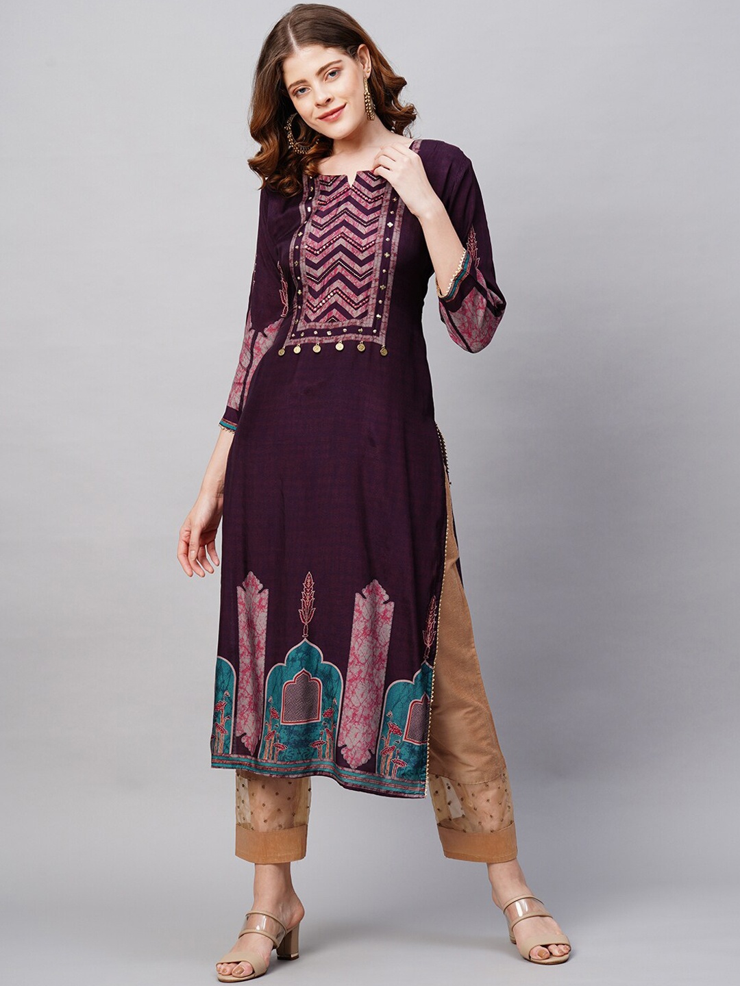 

Envy Me by FASHOR Women Purple Ethnic Motifs Yoke Design Thread Work Kurta