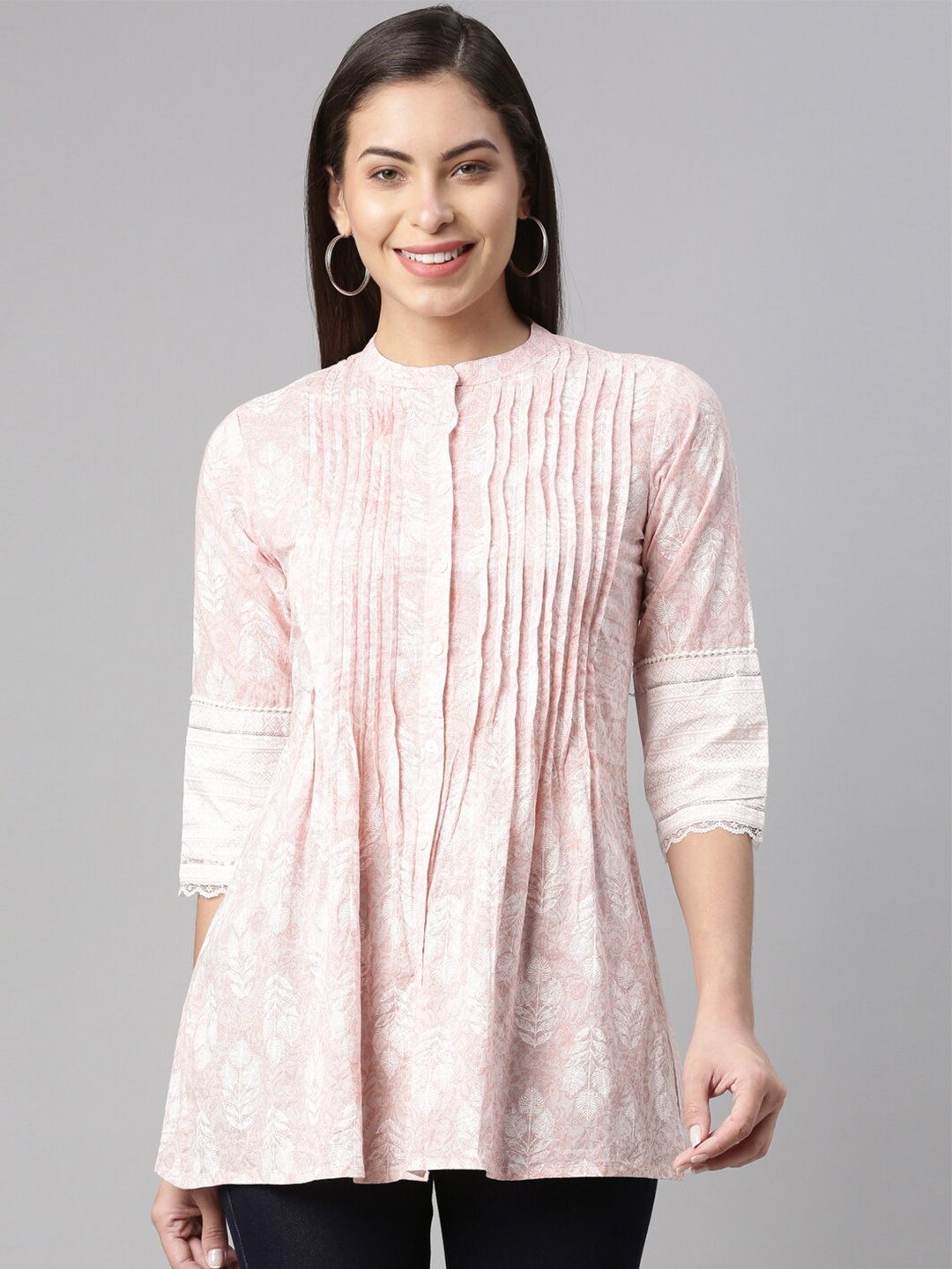 

Neerus Rose Floral Printed Pure Cotton Pleated Kurti