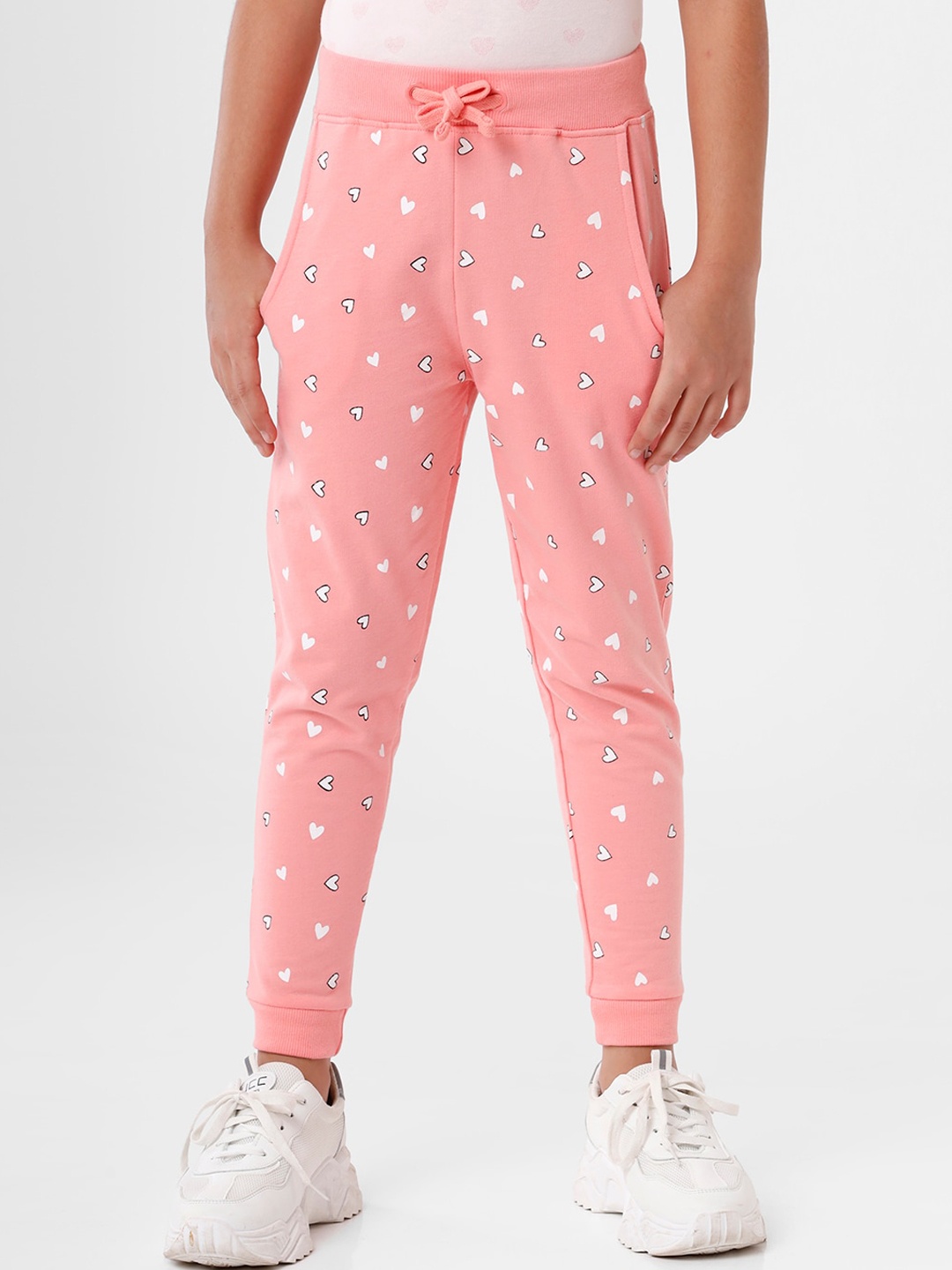 

De Moza Girls Pink & White Printed Pure Cotton Joggers