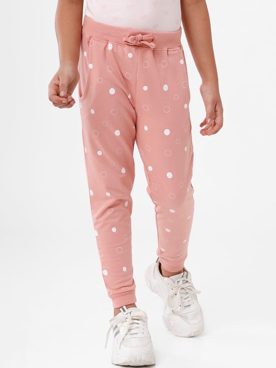 

De Moza Girls Pink & White Printed Pure Cotton Joggers