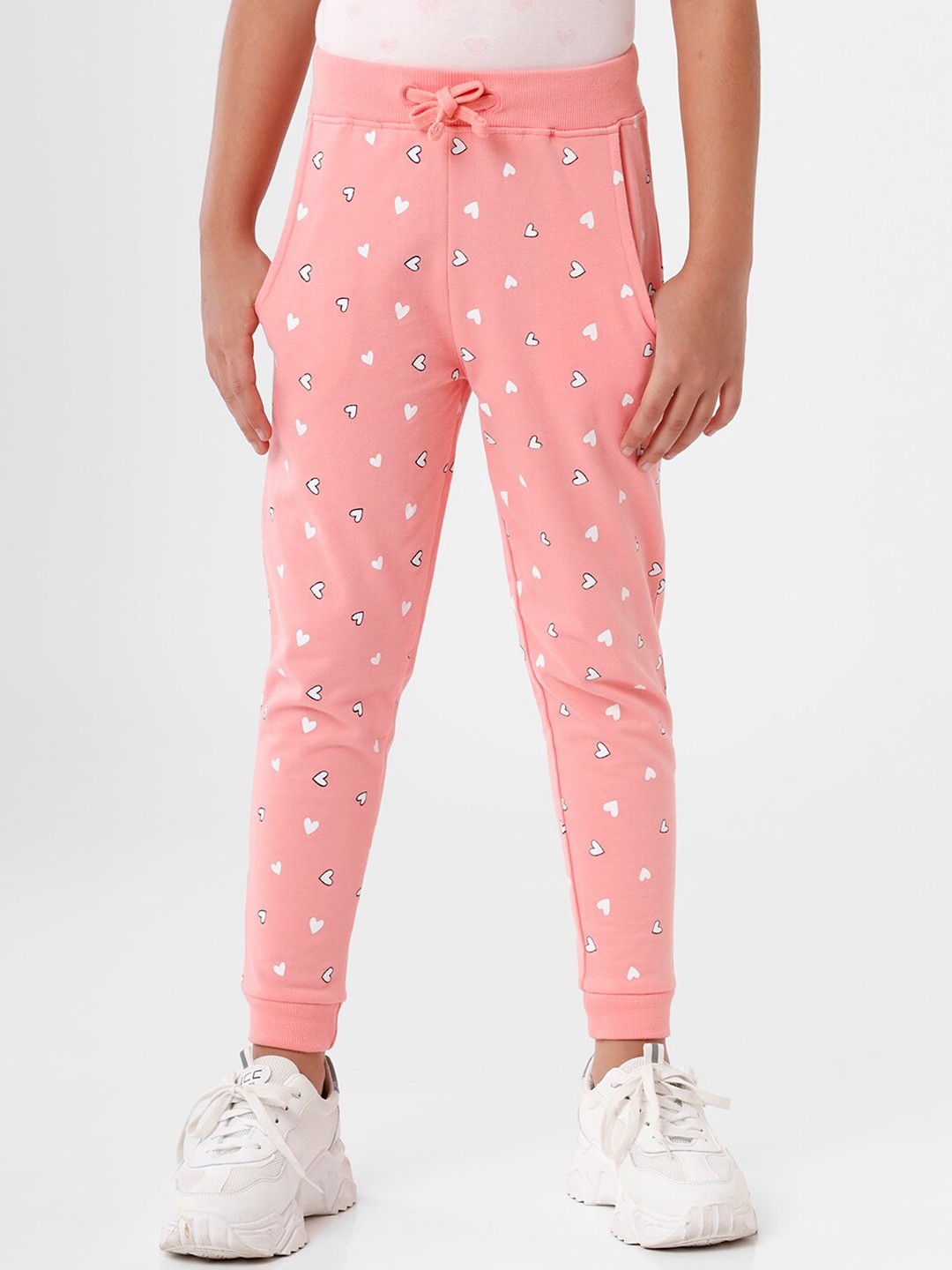 

De Moza Girls Pink & White Printed Pure Cotton Joggers
