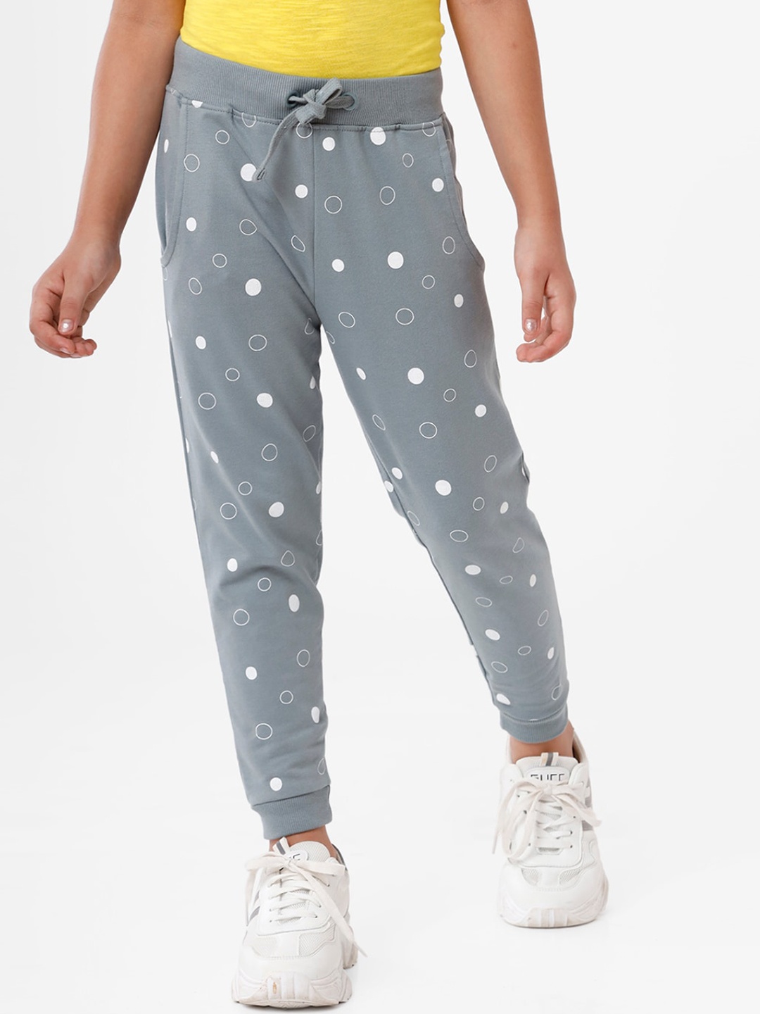 

De Moza Girls Grey & White Printed Pure Cotton Joggers