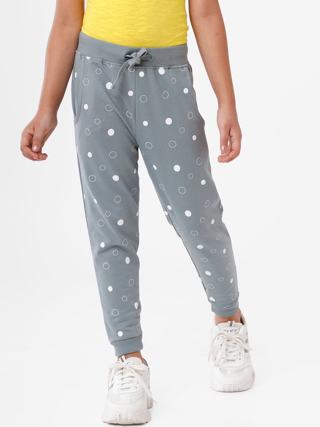 

De Moza Girls Grey & White Printed Pure Cotton Joggers
