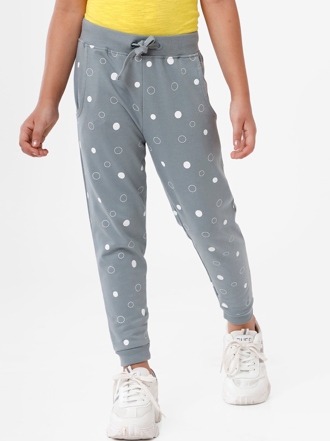 

De Moza Girls Grey & White Printed Pure Cotton Joggers