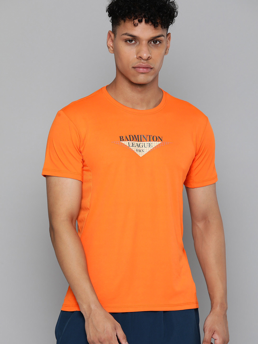 

HRX by Hrithik Roshan Rapid-Dry Antimicrobial Badminton T-shirt, Orange