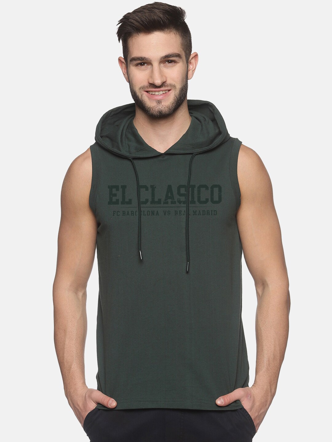 

MASH UNLIMITED Men Green Typography Printed Extended Sleeves T-shirt