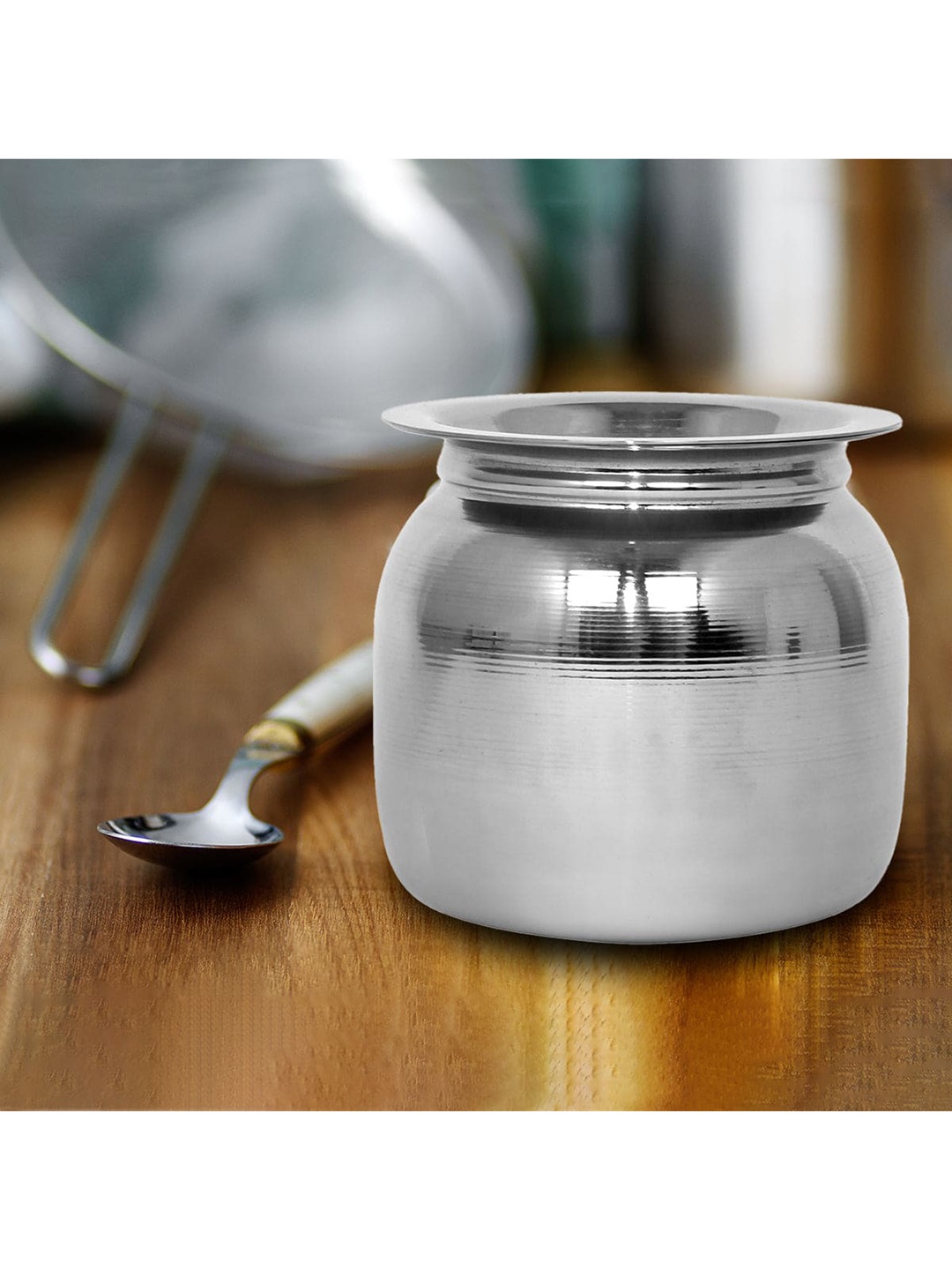

Athome by Nilkamal Stainless Steel Ghee Pot with Spoon Silver-150 ml