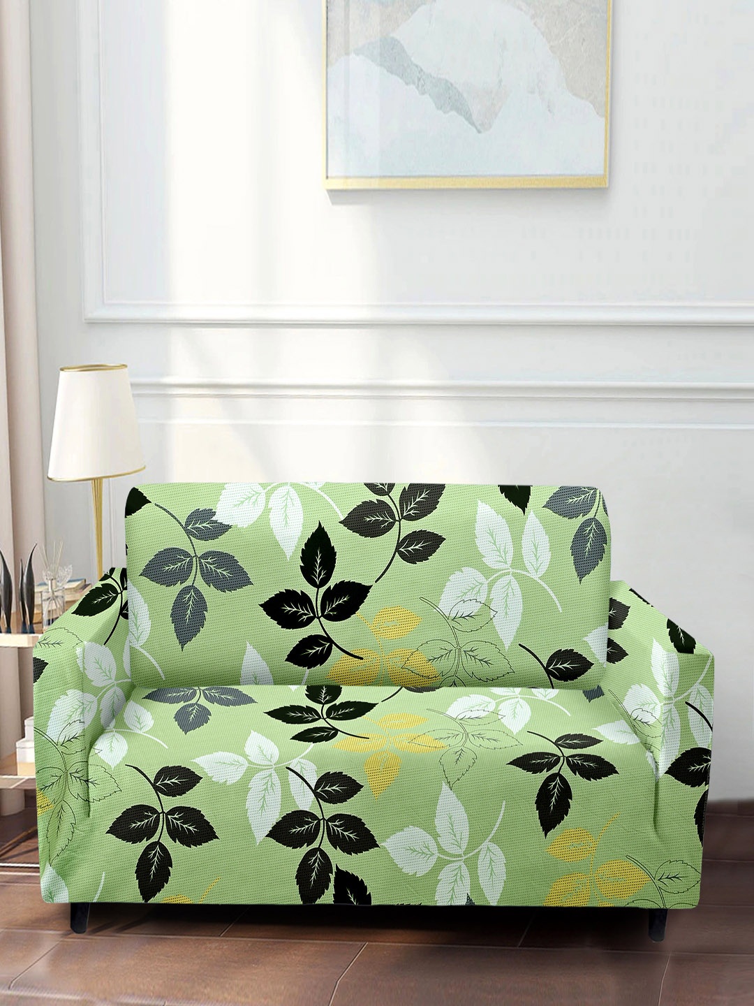 Cortina Green Printed 4-Seater Stretchable Non-Slip Sofa Slipcover
