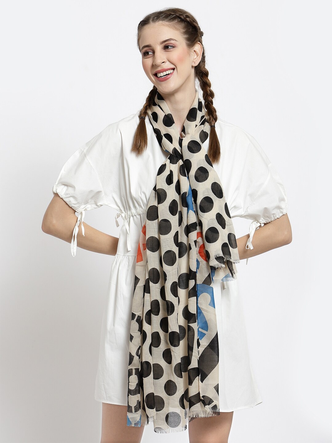 

J Style Women Beige & Black Printed Stole