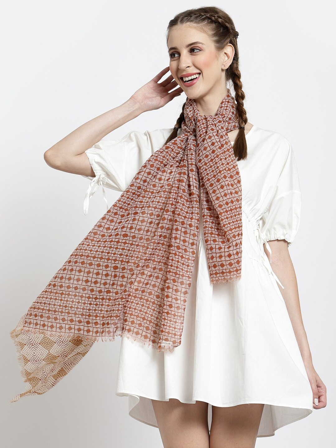 

J Style Women Beige & Brown Printed Cotton Stole