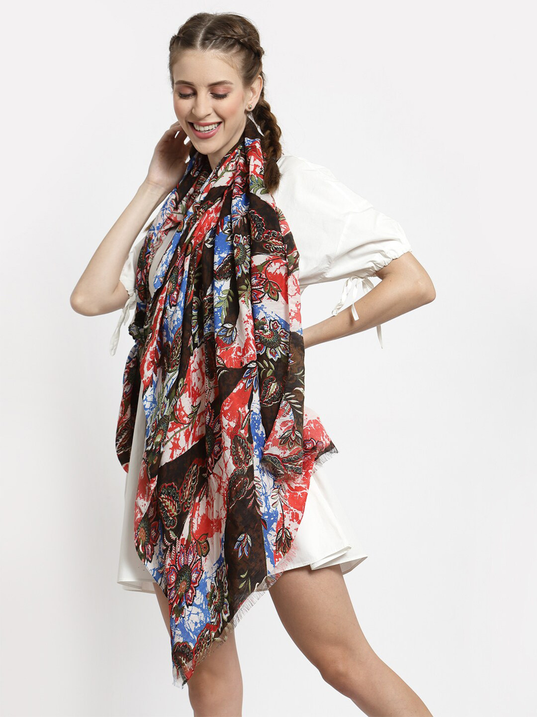 

J Style Women Red & Blue Printed Stole